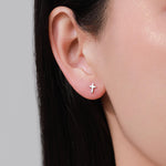 Tiny Cross 16G Internally Threaded Flat Back Earrings in Sterling Silver