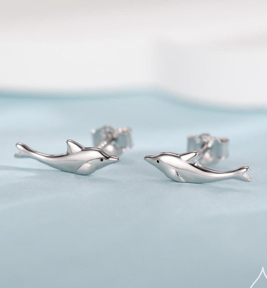 925 Sterling Silver Turquoise Dolphin Stud Earrings - Ocean-Themed Post Earrings, USA Made