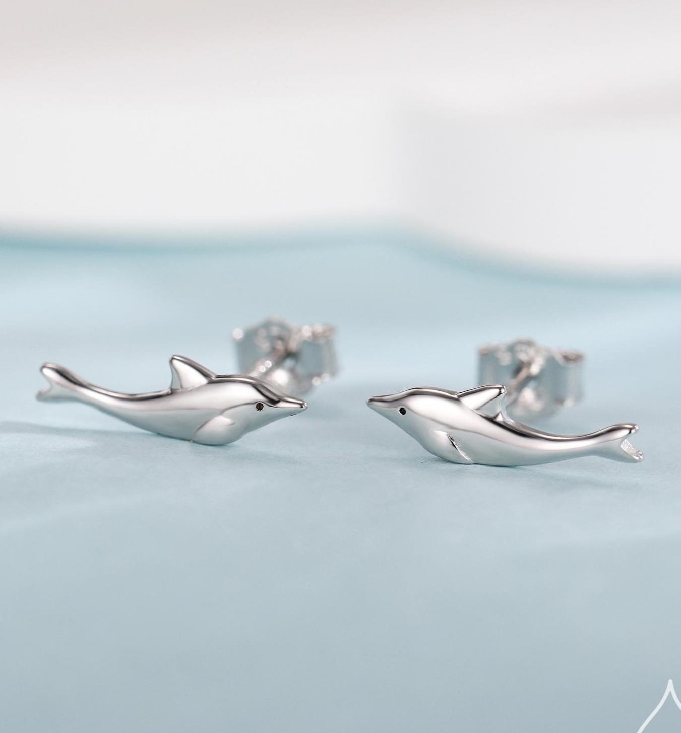 Extra Tiny Dolphin Stud Earrings in Sterling Silver, Silver or Gold or Rose Gold, Dolphin Earrings, Nature Inspired Animal Earrings