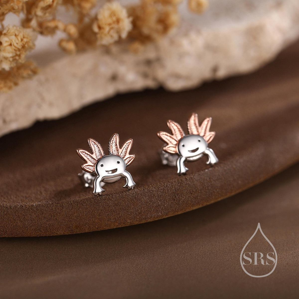 Tiny Cute Axolotl Stud Earrings in Sterling Silver, Tiny Earrings - Pet Lover - Cute, Fun, Whimsical