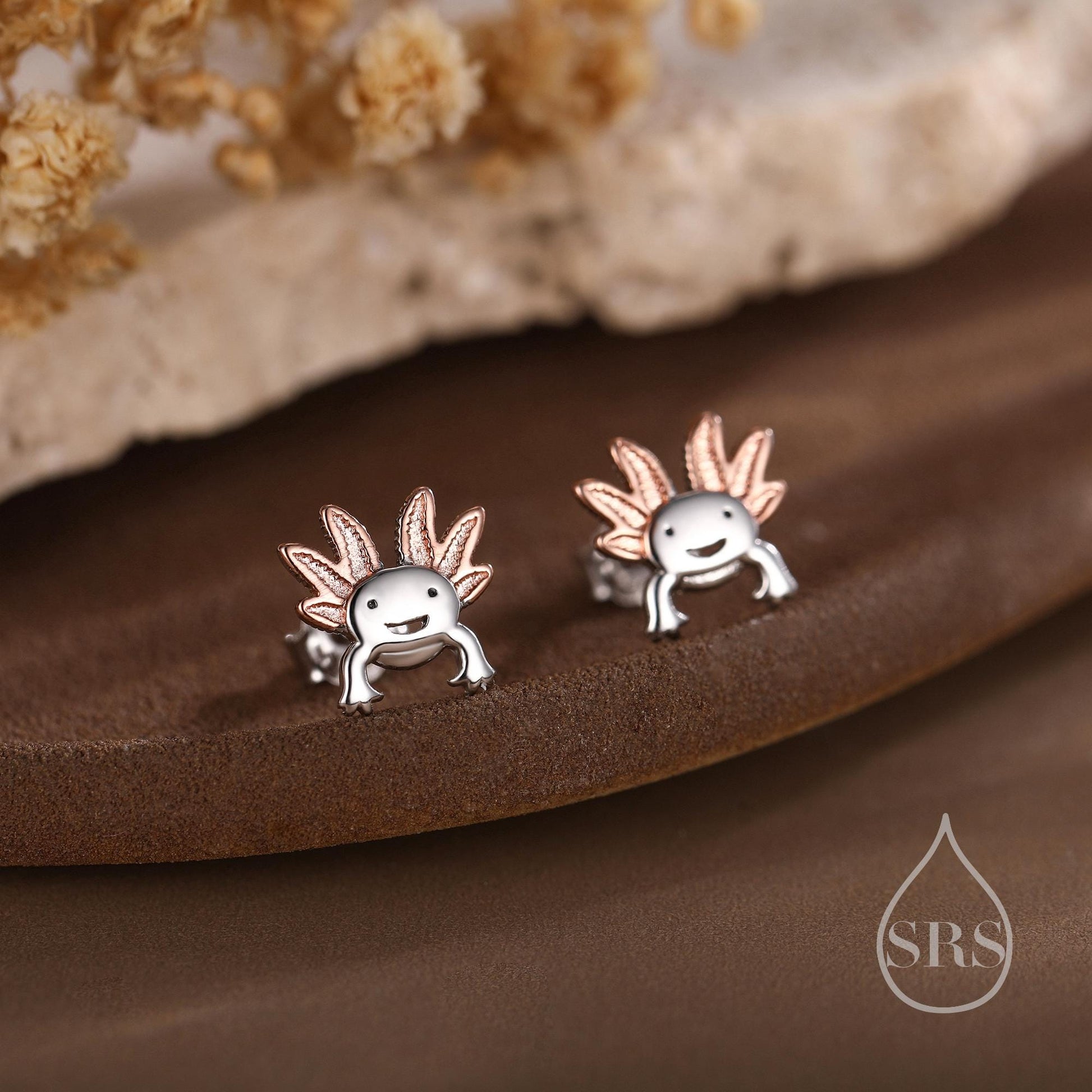 Tiny Cute Axolotl Stud Earrings in Sterling Silver, Tiny Earrings - Pet Lover - Cute, Fun, Whimsical