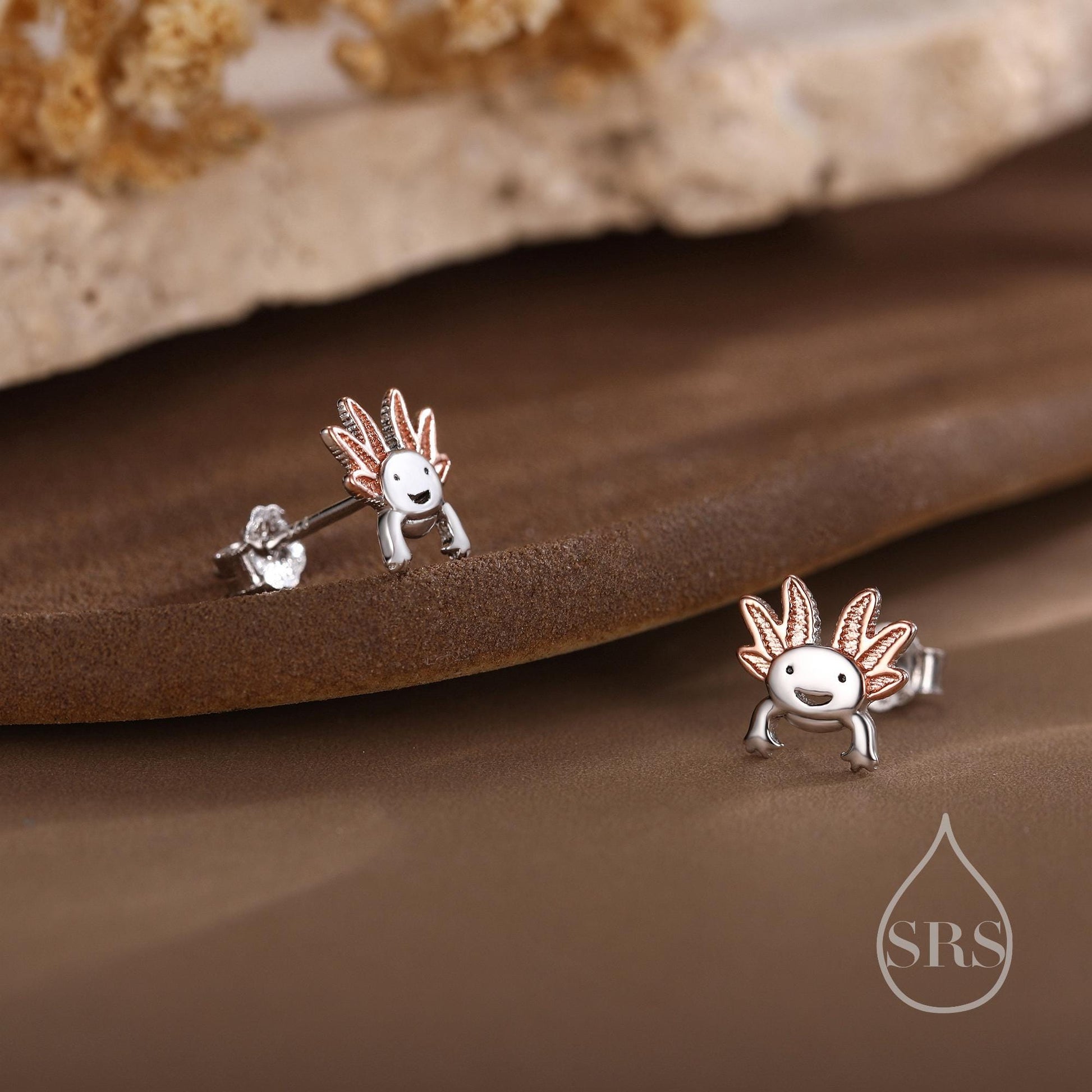 Tiny Cute Axolotl Stud Earrings in Sterling Silver, Tiny Earrings - Pet Lover - Cute, Fun, Whimsical