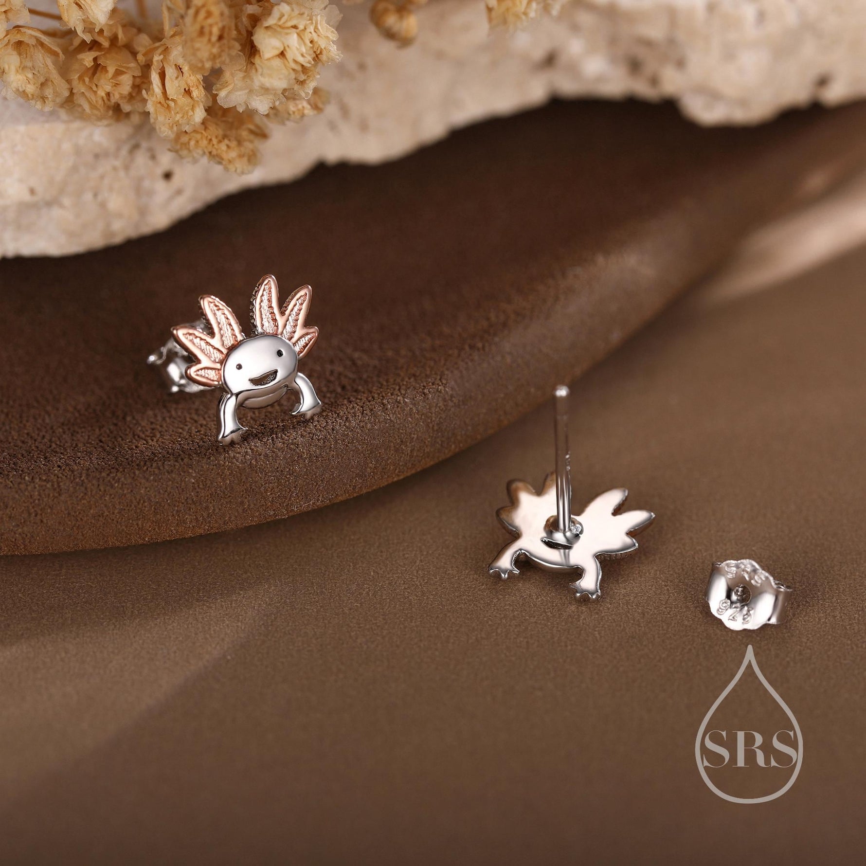 Tiny Cute Axolotl Stud Earrings in Sterling Silver, Tiny Earrings - Pet Lover - Cute, Fun, Whimsical