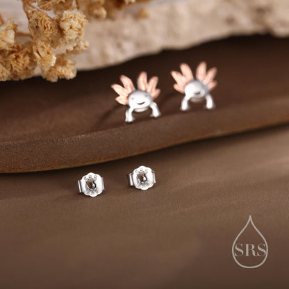 Tiny Cute Axolotl Stud Earrings in Sterling Silver, Tiny Earrings - Pet Lover - Cute, Fun, Whimsical