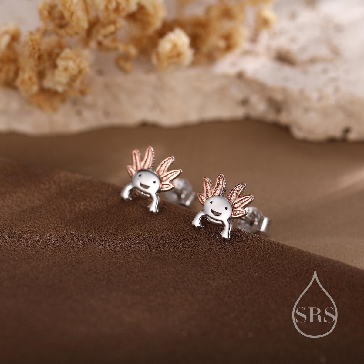 Tiny Cute Axolotl Stud Earrings in Sterling Silver, Tiny Earrings - Pet Lover - Cute, Fun, Whimsical