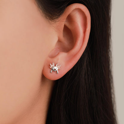 Tiny Cute Axolotl Stud Earrings in Sterling Silver, Tiny Earrings - Pet Lover - Cute, Fun, Whimsical