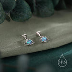 Tiny Blue/White Opal Planet 16G Internally Threaded Flat Back Earrings in Sterling Silver