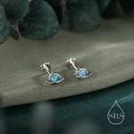 Tiny Blue/ White Opal Planet Internally Threaded Flat Back/Screw Back / Stud Earrings in Sterling Silver, Lab Opal Planet Earrings