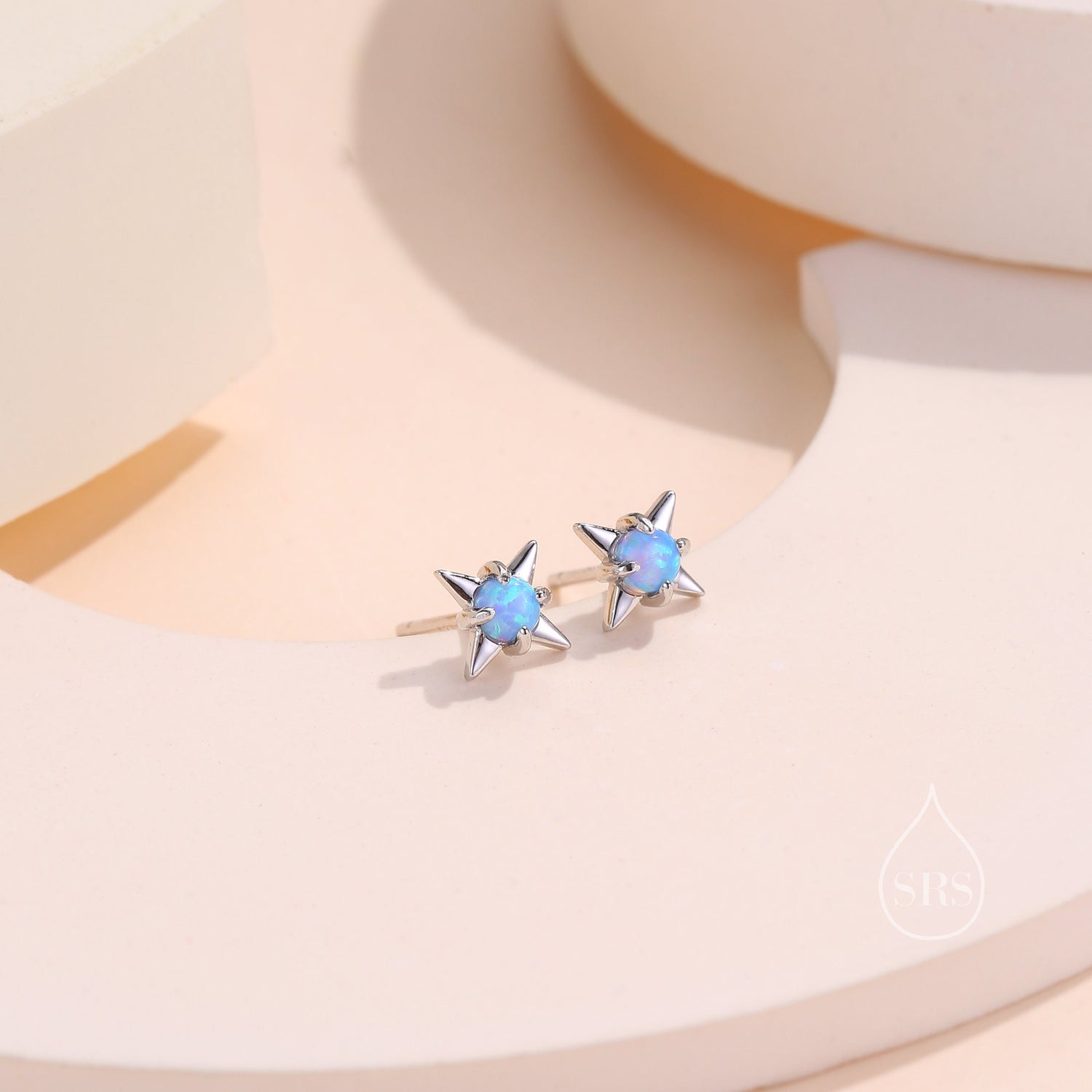 Delicate Starburst Stud Earrings in Sterling Silver, Silver or Gold, Lab Created Opal or Moonstone, Small Star Earrings, Celestial Jewellery