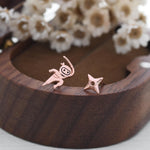 Tiny Mismatched Ninja and Ninja Shuriken Star Stud Earrings in Sterling Silver, Silver, Gold, Rose Gold or Black, Asymmetric Ninja Earrings