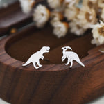 Mismatched T-Rex Tyrannosaurus Dinosaur Stud Earrings in Sterling Silver, Silver or Gold, Asymmetric Parasaurolophus and T Rex Jewellery
