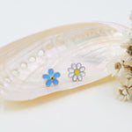 Mismatched Enamel Daisy and Forget Me Not Flower Stud Earrings in Sterling Silver, Asymmetric Forget me not and Daisy Flower Earrings,