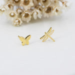 Mismatched Butterfly and Dragonfly Stud Earrings in Sterling Silver, Silver, Gold or Rose Gold, Asymmetric Dragonfly and Butterfly Earrings