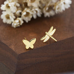 Mismatched Butterfly and Dragonfly Stud Earrings in Sterling Silver, Silver, Gold or Rose Gold, Asymmetric Dragonfly and Butterfly Earrings