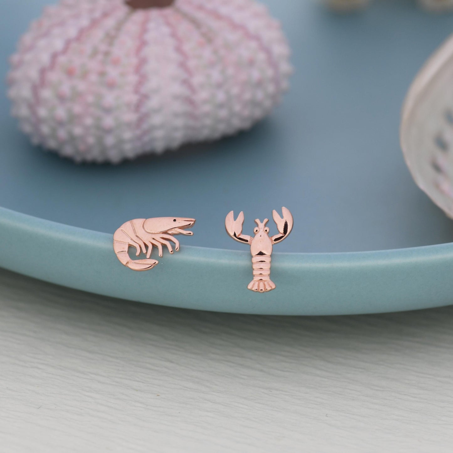Mismatched Sterling Silver Lobster and Prawn Stud Earrings, Asymmetric Shrimp and Lobster Ocean Creature Earrings, Cute and Quirky