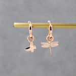 Sterling Silver Mismatched Butterfly and Dragonfly Huggie Hoops, Detachable Butterfly and Dragonfly Hoop Earrings, Gold or Rose Gold