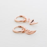 Mismatched Angel and Demon Wing Huggie Hoop Earrings in Sterling Silver, Asymetric Wing Earrings, Wing Hoops, Silver, Gold or Rose Gold