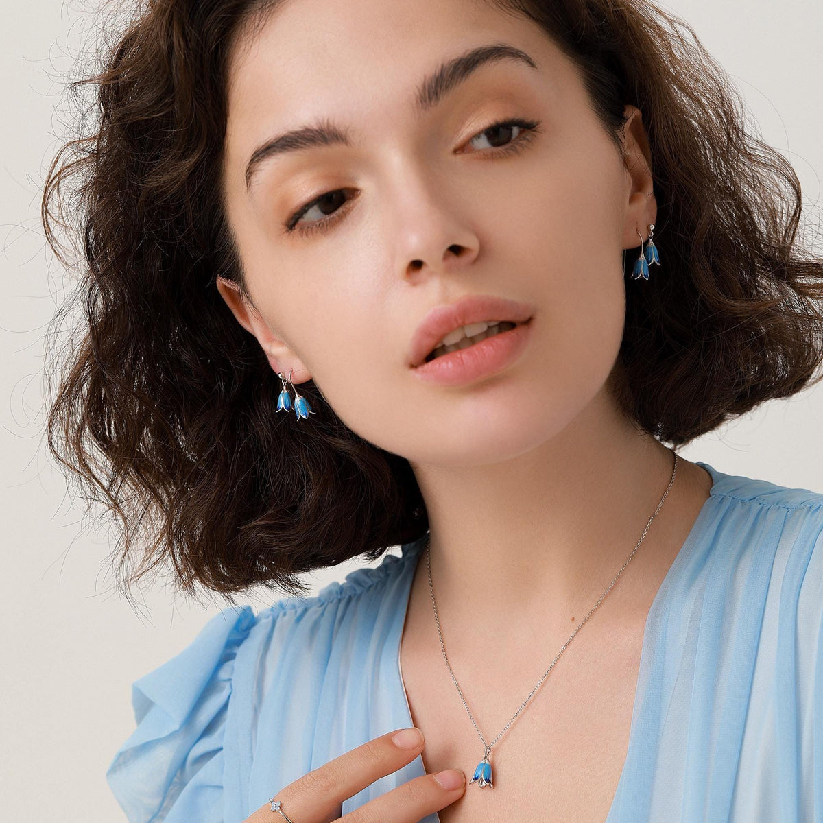 Sterling Silver Enamel Bluebell Flower Drop Stud Earrings, Dainty Dangle Bluebell Flower Earrings, Snowdrop Earrings, Spring Flowers