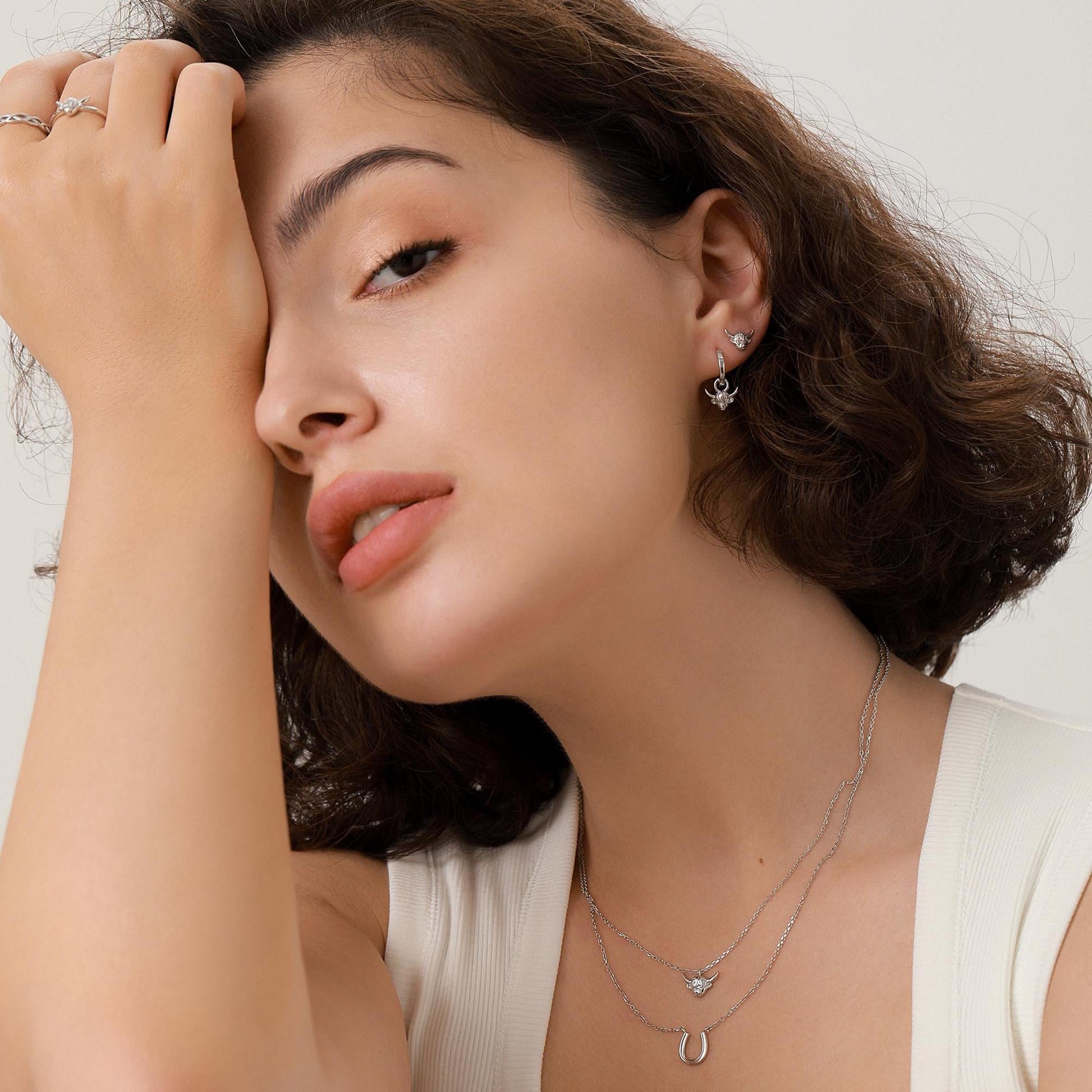 Dangling Highland Cow Huggie Hoops in Sterling Silver, Silver or Gold or Rose Gold, Highland Cow Earrings, Detachable and Interchangeable