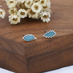 Mismatched Enamel Oak and Beech Leaf Stud Earrings in Sterling Silver, Asymmetric Beech and Acorn Leaf Earrings, Small Leaf Stud