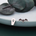 Mismatched Coffin and Bat Stud Earrings in Sterling Silver, Silver or Gold, Asymmetric Bat and Coffin Cross Earrings, Vampire Earrings