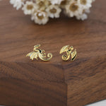 Tiny Mismatched Dragon Stud Earrings in Sterling Silver, Silver or Gold, Asymmetric Dragon Stud Earrings