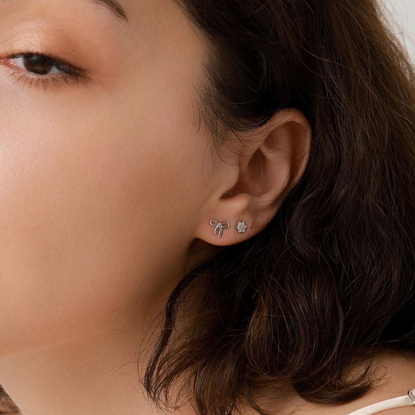 Pair of Very Tiny CZ Flower Stud Earrings in Sterling Silver, Silver or Gold Finish, Crystal Flower Earrings, Stacking Earrings, Snowflake