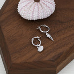 Mismatched Shell Huggie Hoops Earrings in Sterling Silver, Silver or Gold or Rose Gold, Ocean Earrings, Asymmetric Sea Shell Earrings,