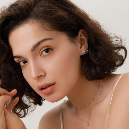 Aquamarine Blue CZ Huggie Hoop in Sterling Silver, 8mm Inner Diameter, Stacking Earrings, March Birthstone