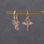 Mismatched Dragon Huggie Hoop in Sterling Silver, Silver or Gold or Rose Gold, Asymmetric, Detachable and Interchangeable