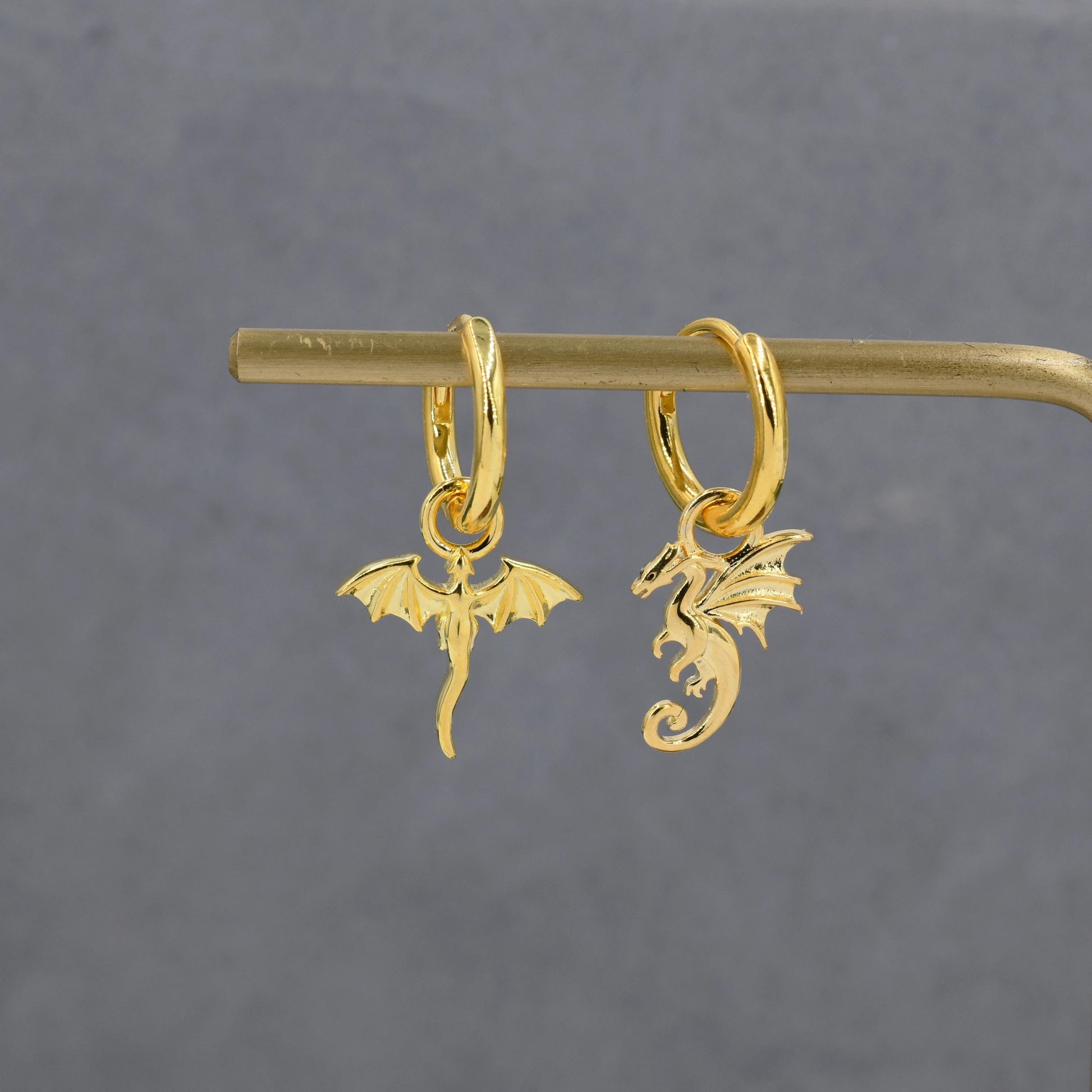 Mismatched Dragon Huggie Hoop in Sterling Silver, Silver or Gold or Rose Gold, Asymmetric, Detachable and Interchangeable