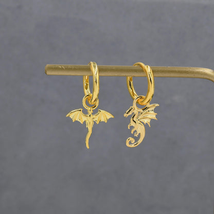 Mismatched Dragon Huggie Hoop in Sterling Silver, Silver or Gold or Rose Gold, Asymmetric, Detachable and Interchangeable