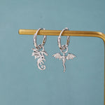 Mismatched Dragon Huggie Hoop in Sterling Silver, Silver or Gold or Rose Gold, Asymmetric, Detachable and Interchangeable