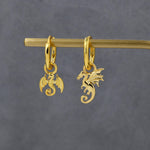 Mismatched Flying Dragon Huggie Hoop in Sterling Silver, Silver or Gold or Rose Gold, Asymmetric Detachable Dagon Dangle Hoop Earrings