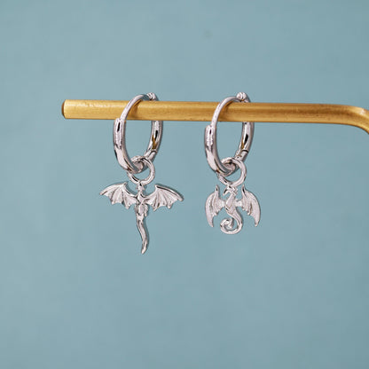 Mismatched Tiny Dragon Huggie Hoop in Sterling Silver, Silver or Gold or Rose Gold, Asymmetric, Detachable and Interchangeable