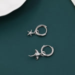 Mismatched Sterling Silver Manta Ray Fish and Starfish Huggie Hoop Earrings, Asymmetric Sea Star and Stingray Dangle Hoop Earrings,