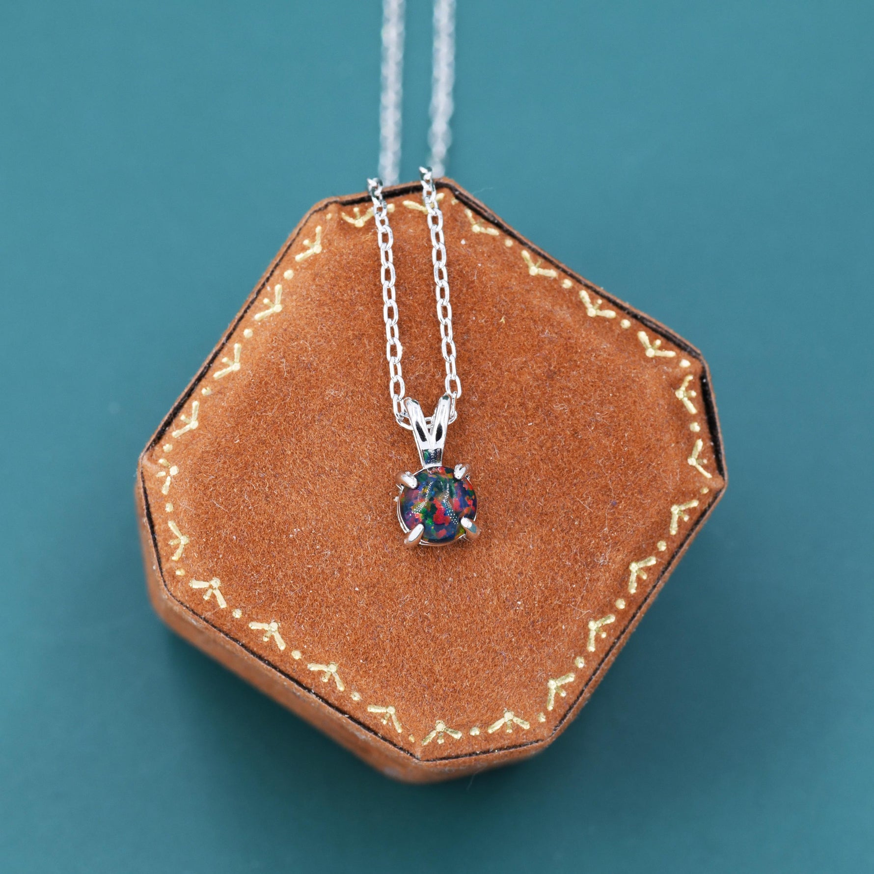 Tiny Black Opal Pendant Necklace in Sterling Silver, 5mm Lab Opal Necklace, Single Opal Necklace, Fire Opal Necklace