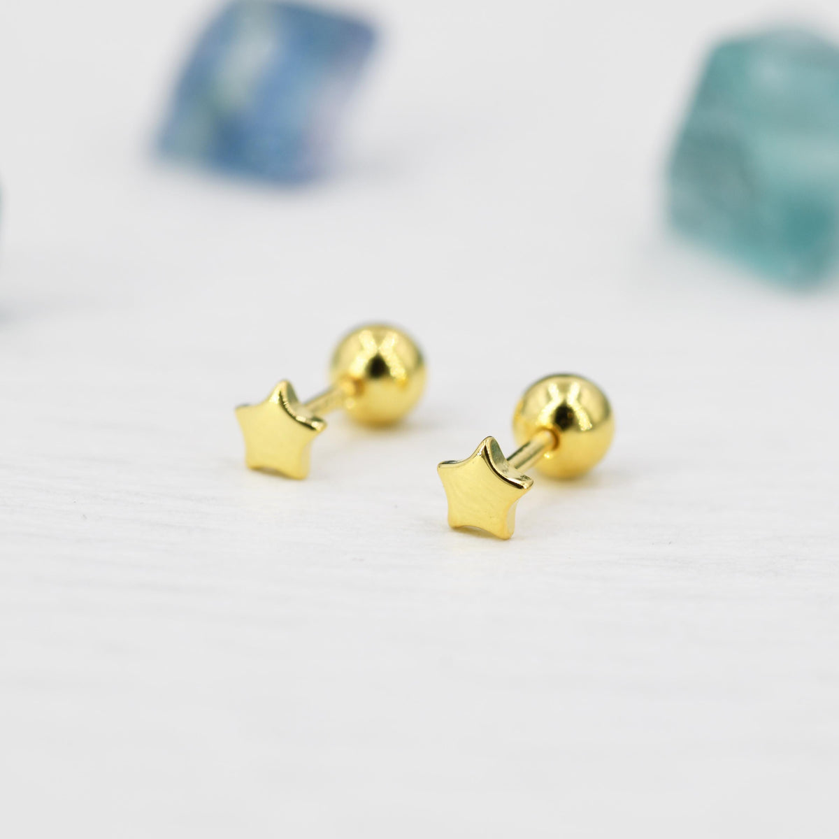 Tiny Star Screw Back Earrings in Sterling Silver, Gold, Rose Gold and Silver, Screw Back Earrings - helix ,cartilage , conch, tragus