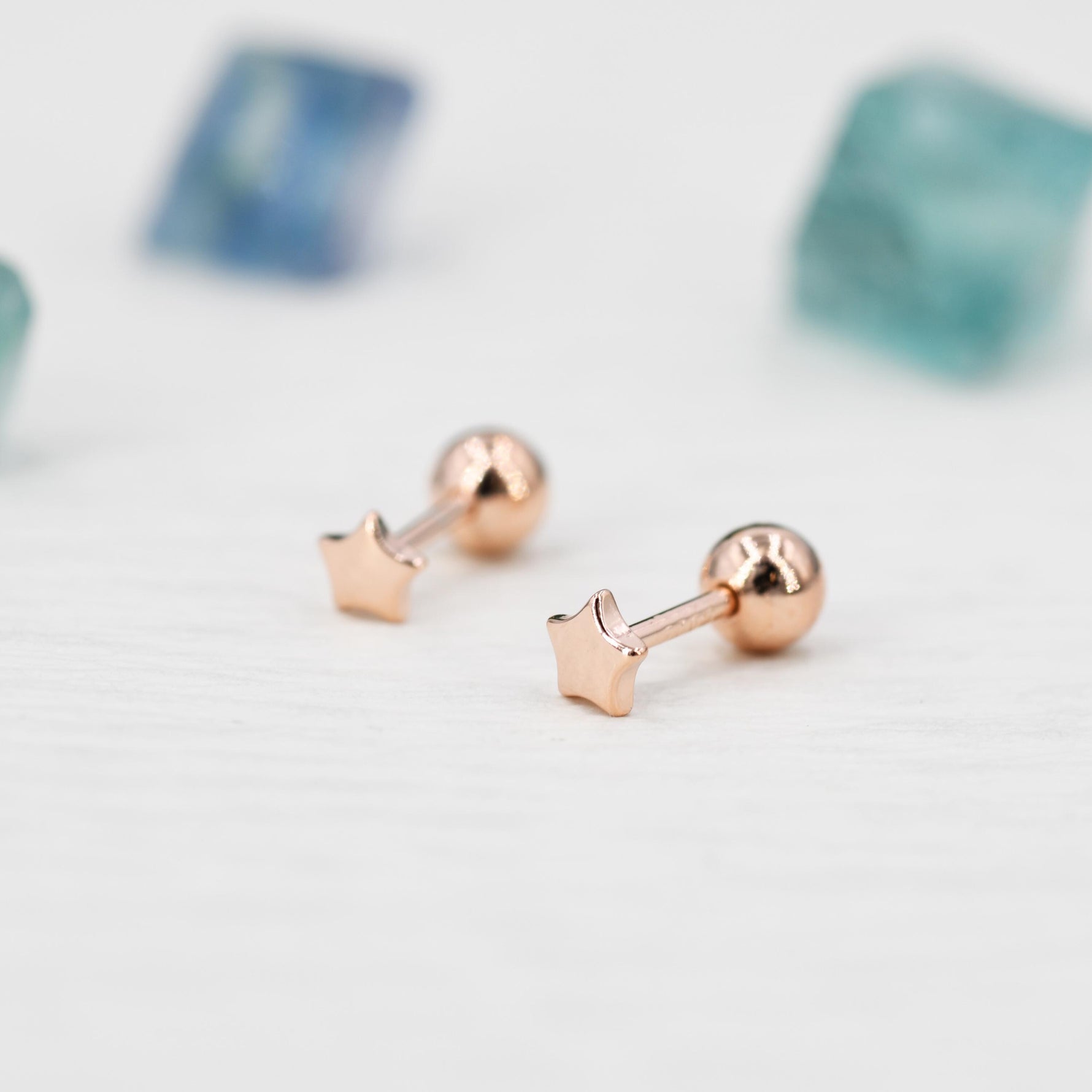 Tiny Star Screw Back Earrings in Sterling Silver, Gold, Rose Gold and Silver, Screw Back Earrings - helix ,cartilage , conch, tragus
