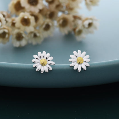 Tiny Daisy Flower Stud Earrings in Sterling Silver, Two Finished Available Silver Daisy Earrings, Silver Daisy Blossom Earrings