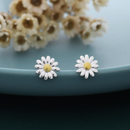 Tiny Daisy Flower Stud Earrings in Sterling Silver, Two Finished Available Silver Daisy Earrings, Silver Daisy Blossom Earrings
