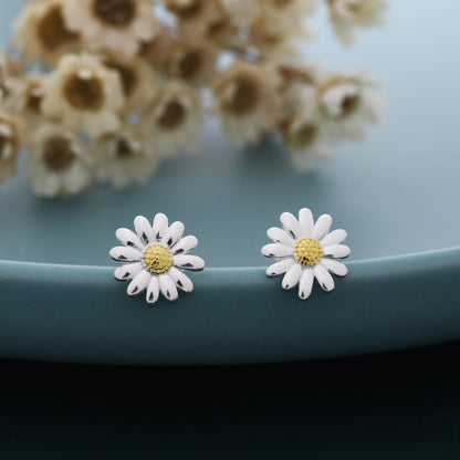 Tiny Daisy Flower Stud Earrings in Sterling Silver, Two Finished Available Silver Daisy Earrings, Silver Daisy Blossom Earrings