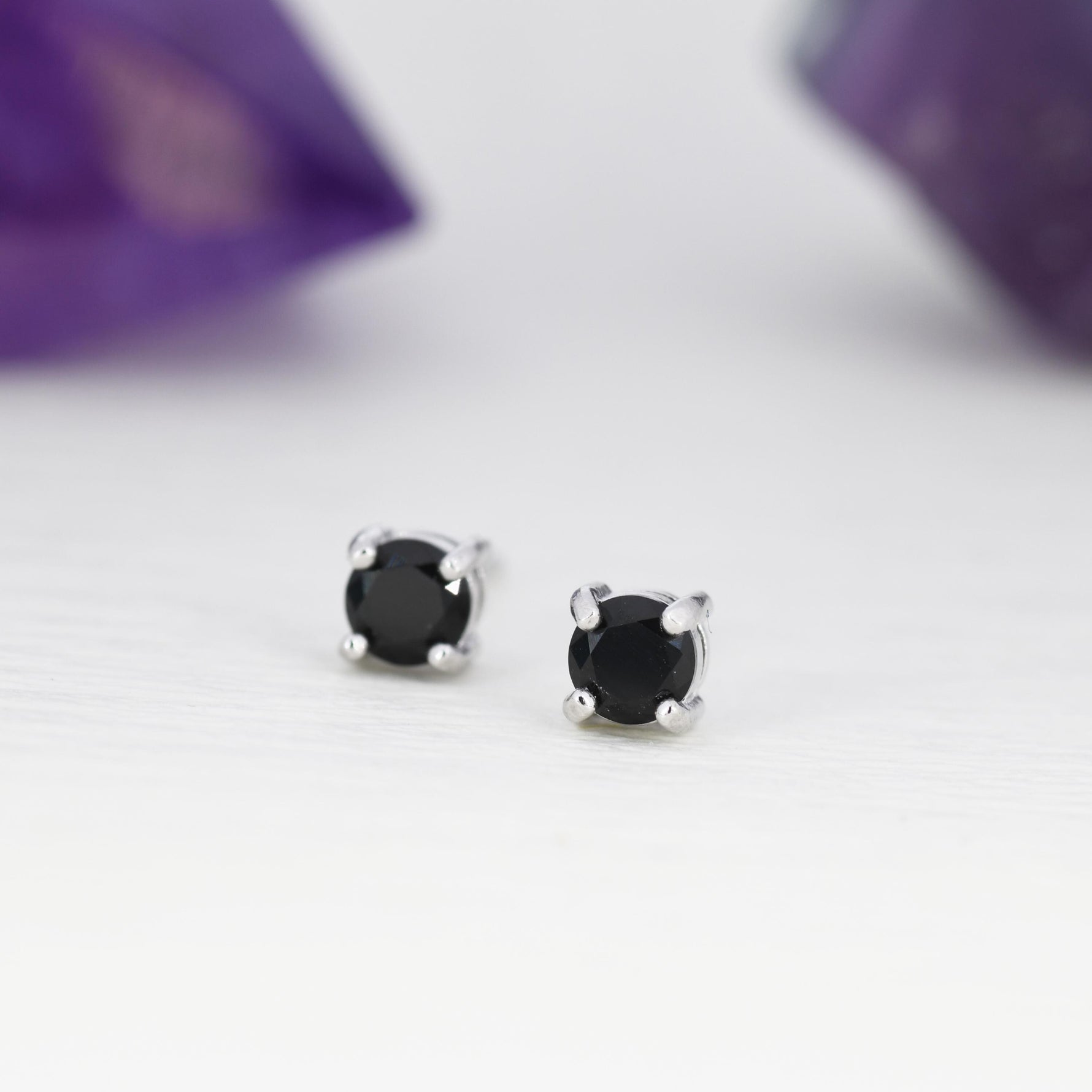 Black CZ Stud Earrings in Sterling Silver, Available in 3mm, 4mm, 5mm, Brilliant Cut Black CZ Earrings, Minimal CZ Stud Prong Set
