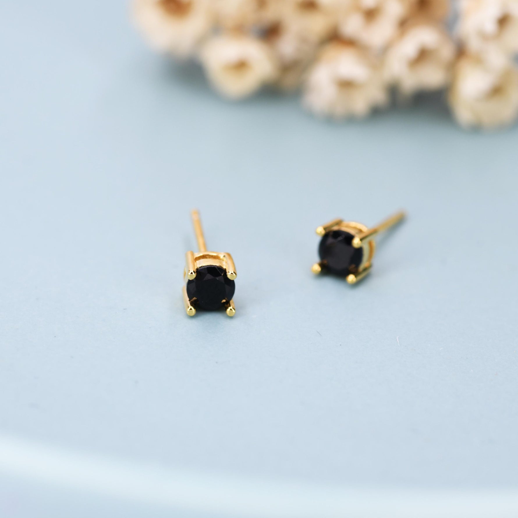 Black CZ Stud Earrings in Sterling Silver, Available in 3mm, 4mm, 5mm, Brilliant Cut Black CZ Earrings, Minimal CZ Stud Prong Set