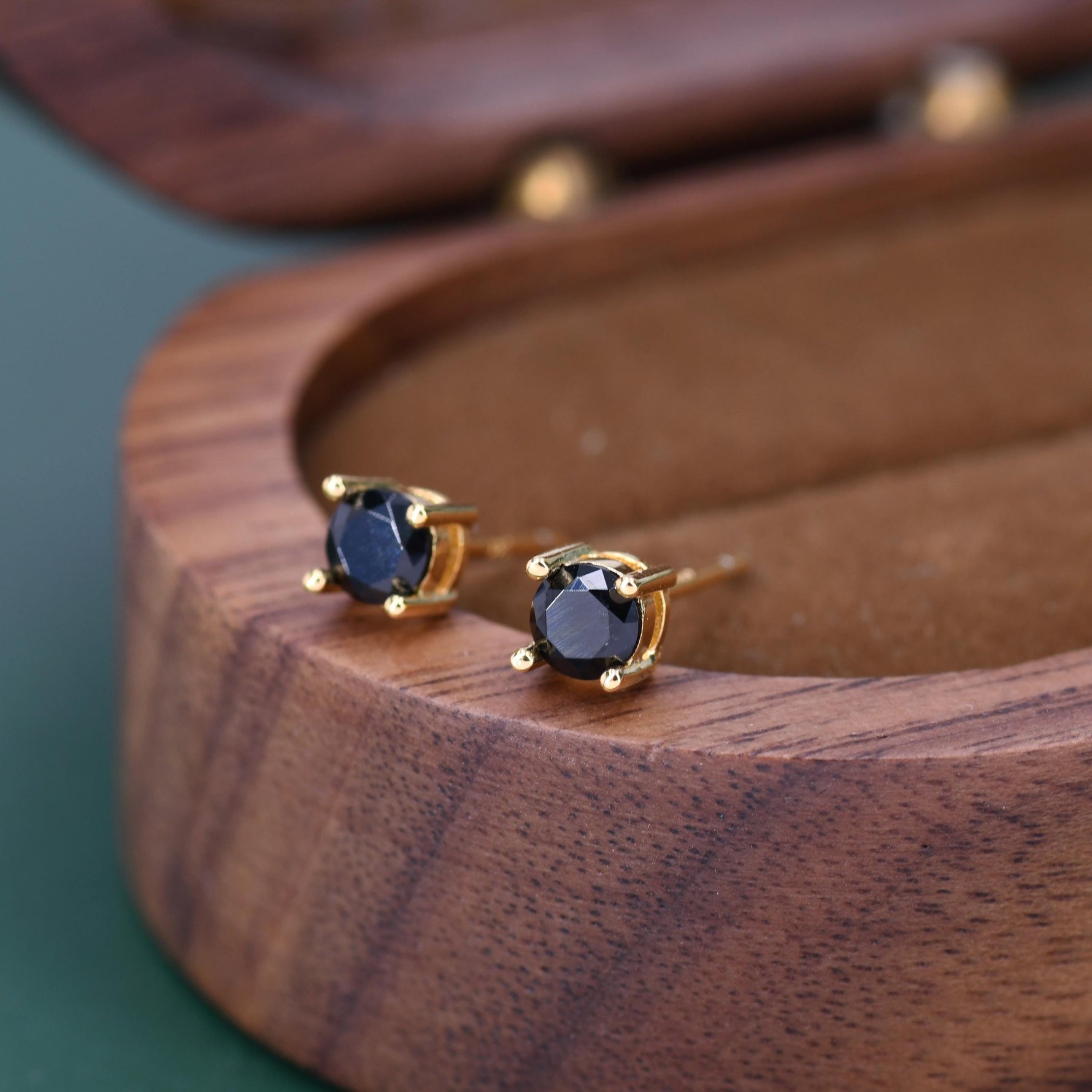 Black CZ Stud Earrings in Sterling Silver, Available in 3mm, 4mm, 5mm, Brilliant Cut Black CZ Earrings, Minimal CZ Stud Prong Set