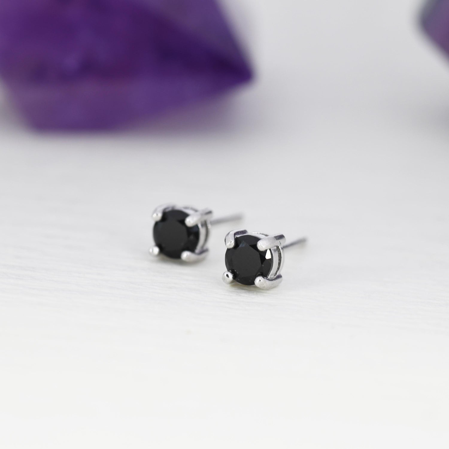 Black CZ Stud Earrings in Sterling Silver, Available in 3mm, 4mm, 5mm, Brilliant Cut Black CZ Earrings, Minimal CZ Stud Prong Set