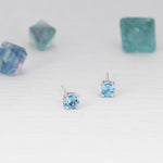 Sterling Silver Natural Topaz Stud Earrings, 4mm Prong Set, Genuine Blue Topaz Gemstone Stud, Minimalist Style,