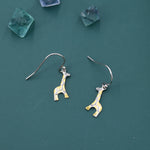 Giraffe Drop Hook Earrings in Sterling Silver, Two Tone Finish, Giraffe Dangle Earrings, Giraffe Drop Earrings