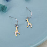 Giraffe Drop Hook Earrings in Sterling Silver, Two Tone Finish, Giraffe Dangle Earrings, Giraffe Drop Earrings