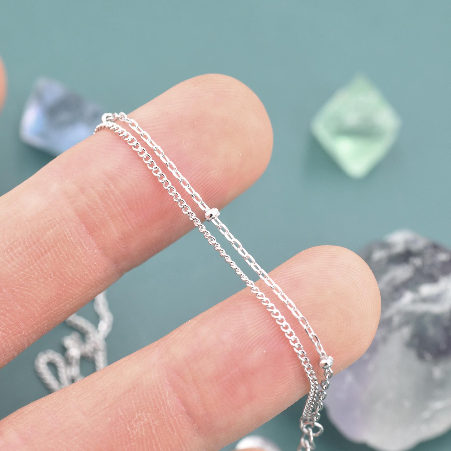 Sterling Silver Double Layer Satellite Chain Bracelet in Sterling Silver, Delicate Layer Bracelet, Minimalist Bracelet